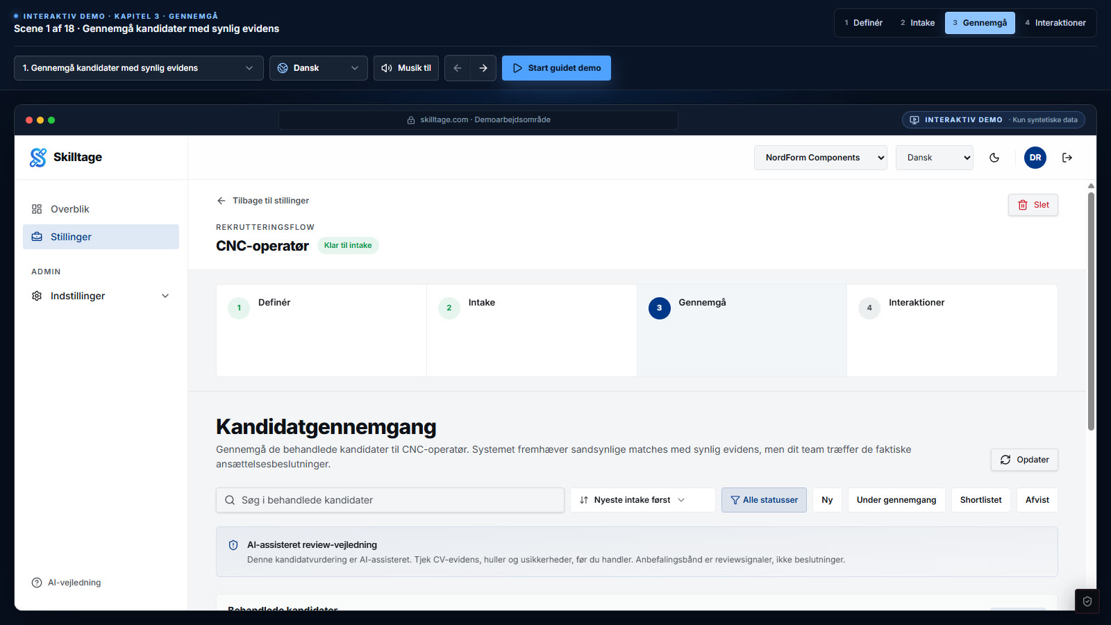 Forhåndsvisning af den interaktive demo Gennemgå