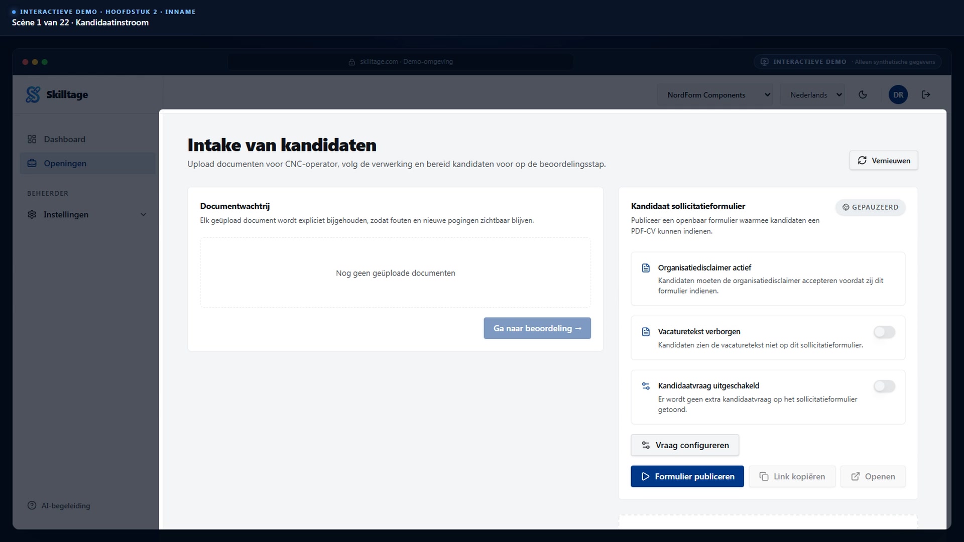 Voorbeeld van de demo-opname Inname