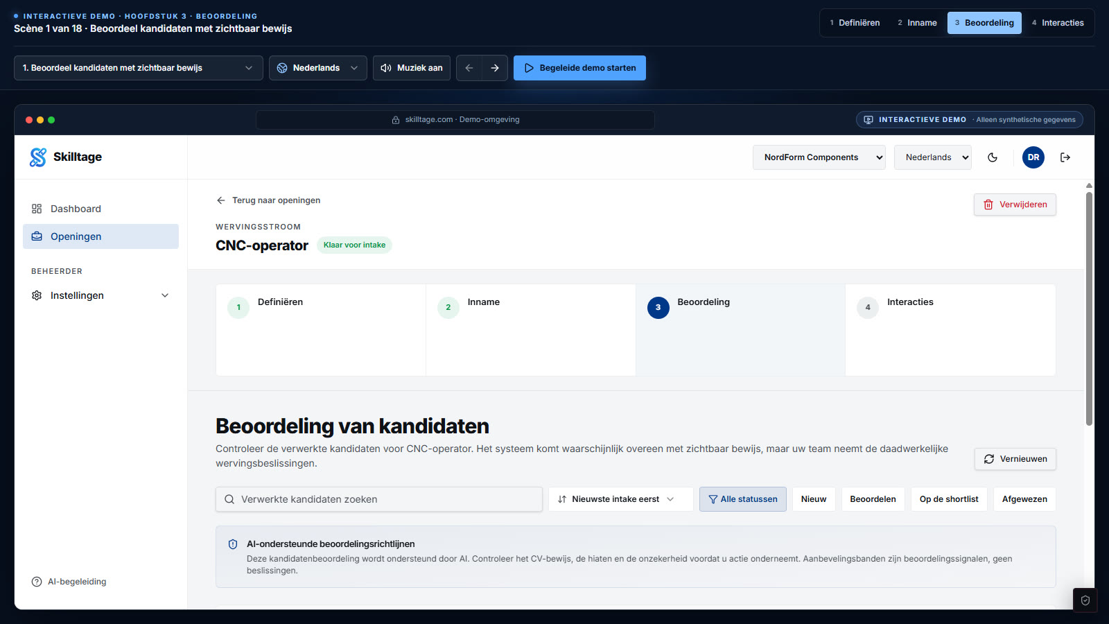 Voorbeeld van de interactieve demo Beoordeling